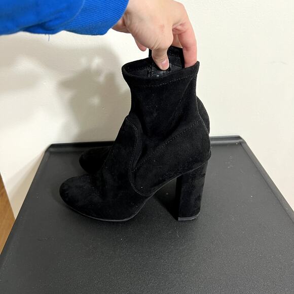 Black Block Heel Sock Booties - Picture 3 of 7